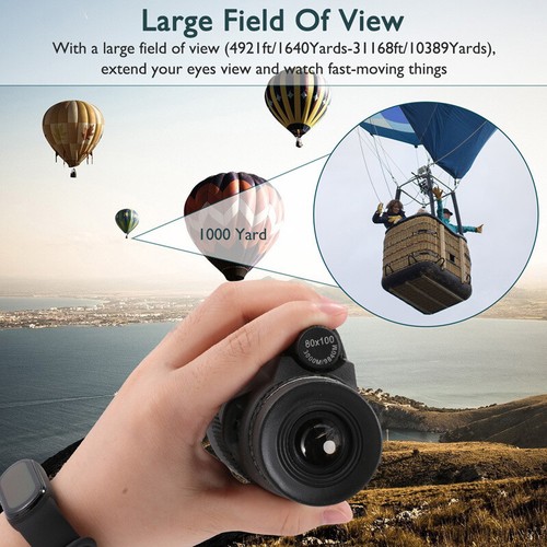 80X100 HD Monocular Telescope + Tripod + Clip for Hunting Wildlife Bird Watching - Picture 12 of 38