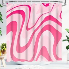 Pink Shower Curtain Cute Preppy Aesthetic 70S 80S Abstract Wavy Swirl Shower ...