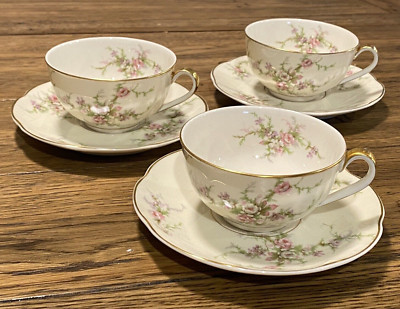 Vintage Theodore Haviland NY Rosalinde SET OF 3 Cups/Saucers 1936