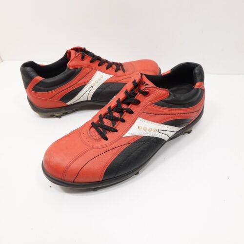 Ecco Mens Size 42 US 8 Red Black And White Leather Golf Shoes