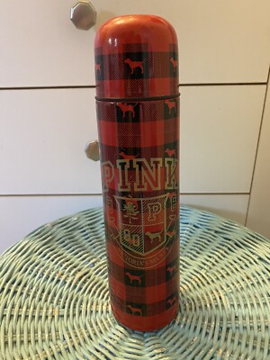 RARE Victorias Secret PINK University 86 Collegiate Dog Red Plaid Thermos bottle