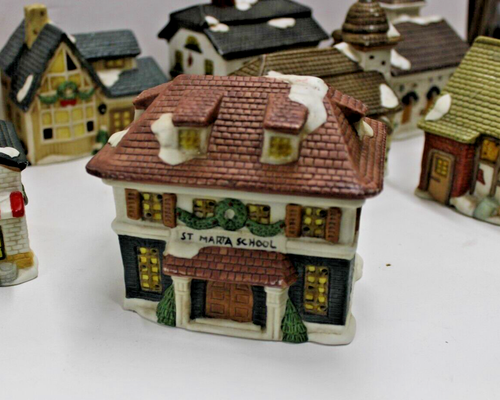 Americana 10pcs Christmas Village Ceramic/Porcelain Santa’s Best Christmas Light - Picture 3 of 9