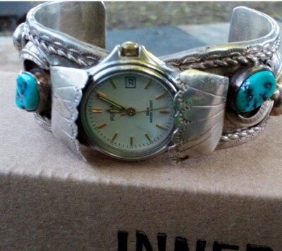 Vintage Navajo Sterling Silver Turquoise Coral Watch Cuff Bracelet RB Signed s-l400.jpg main image 3