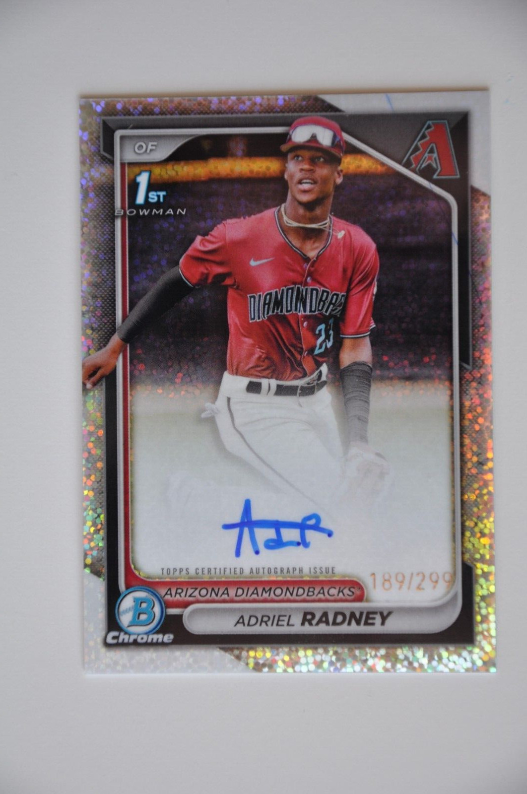 2024 Bowman Chrome Adriel Radney 1st Speckle Auto /299 Arizona Diamondbacks