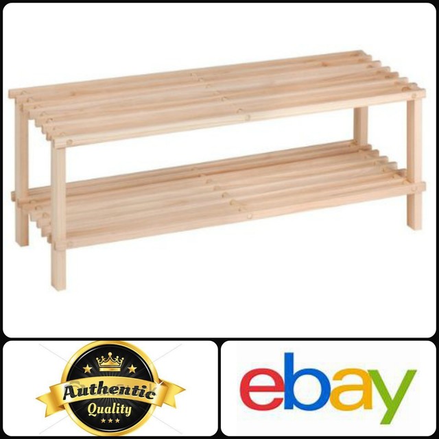 Pine Wood Shoe Rack Organizer Shelf Storage 2 Tier Natural