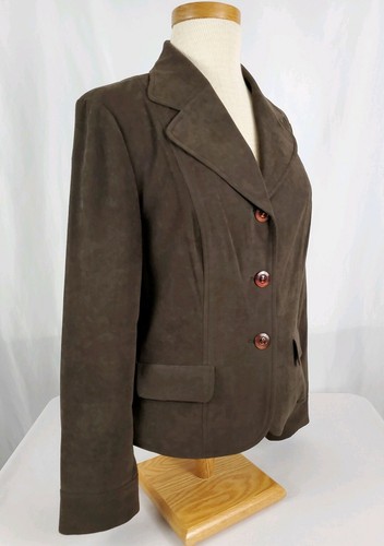Norton McNaughton Faux Suede Blazer Jacket Size 10 Stretch Brown Polyester Blend - Picture 3 of 11