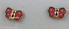 Solid 14K Yellow Gold Pink Enamel Butterfly Screwback Stud Earring Children Baby
