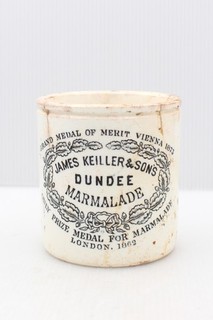 VINTAGE c1900s DISTRESSED 1lb JAMES KEILLER DUNDEE DUMPY SHAPE MARMALADE POT