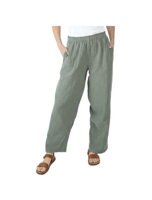 NWT Coldwater Creek Women's Small S Green Gauze Pull-On Pants Elastic Waist  