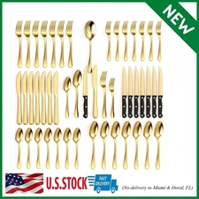 49 Piece Gold Silverware Set - Service for 8 - Stainless Steel Gold Flatware ...