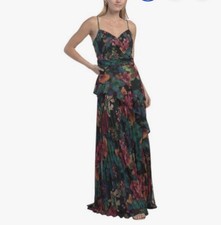 NWOT Xscape Bold Floral Pleated Long Dress Gown Women Size 14