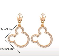 Disney's Mickey Mouse Goldtone Rinestone Stud Dangle Earrings FREE SHIPPING
