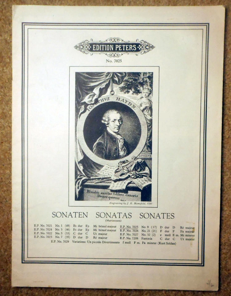 HAYDN - Sonata No 9 in D Major: 13pgs Edition Peters No 7025 Piano Sheet Music - Image 3 of 3