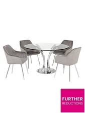 Alice Glass Top Dining Table & 4 Alisha Chairs Chrome Grey  Stylish Dining Set