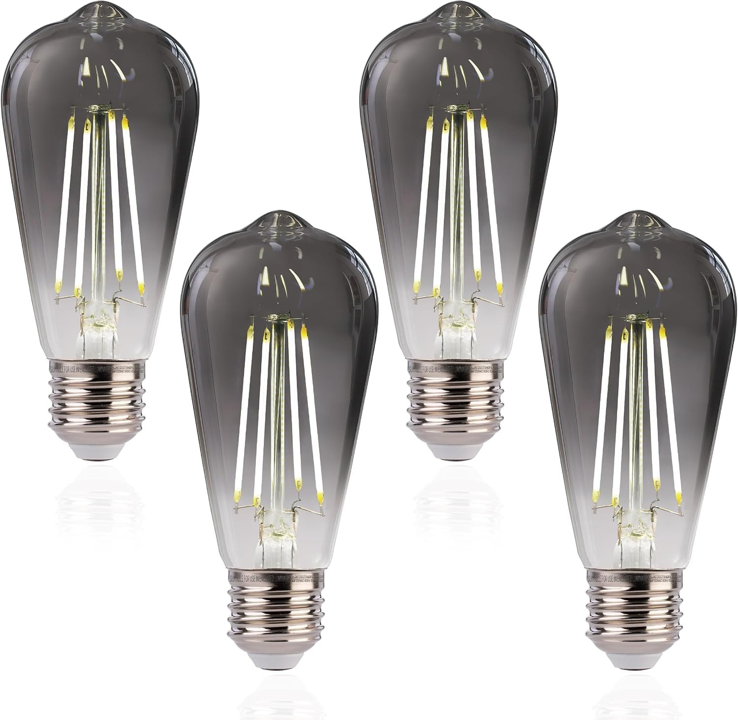 ST19 LED Edison Bulbs, 5000K White Light, Dimmable, Smoky Grey Glass, 4W, 4 Pack