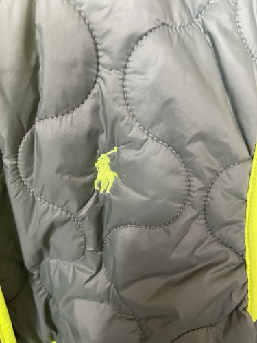 Polo Ralph Lauren Boys Neon Trim Quilted Olive Jacket Size Small 7 Great Cond - Picture 3 of 8