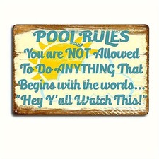 Pool Rules Sign Funny Metal Aluminum Sign 8x12 Heavy Duty Outdoor