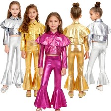 Kids Girls Outfits Dance Set Latin Costume Party Stage Shiny Modern Disco Jazz