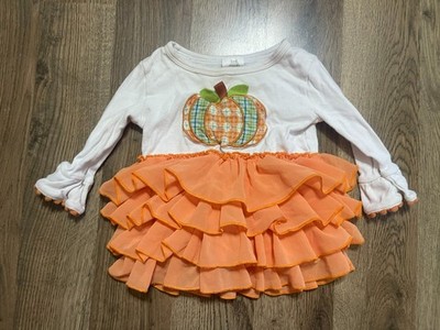 Little Wishes Dress, Infant Girls Size 6-12 Months, White Orange, Tiered Pumpkin