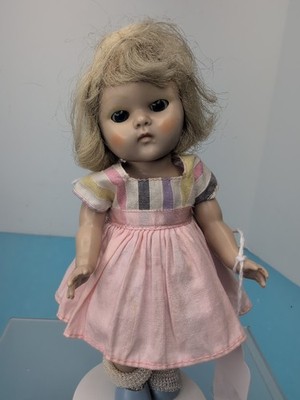 7  Vintage Vogue Ginny Doll Strung Blonde 1950's Original Tagged Dress BL Eye#AC
