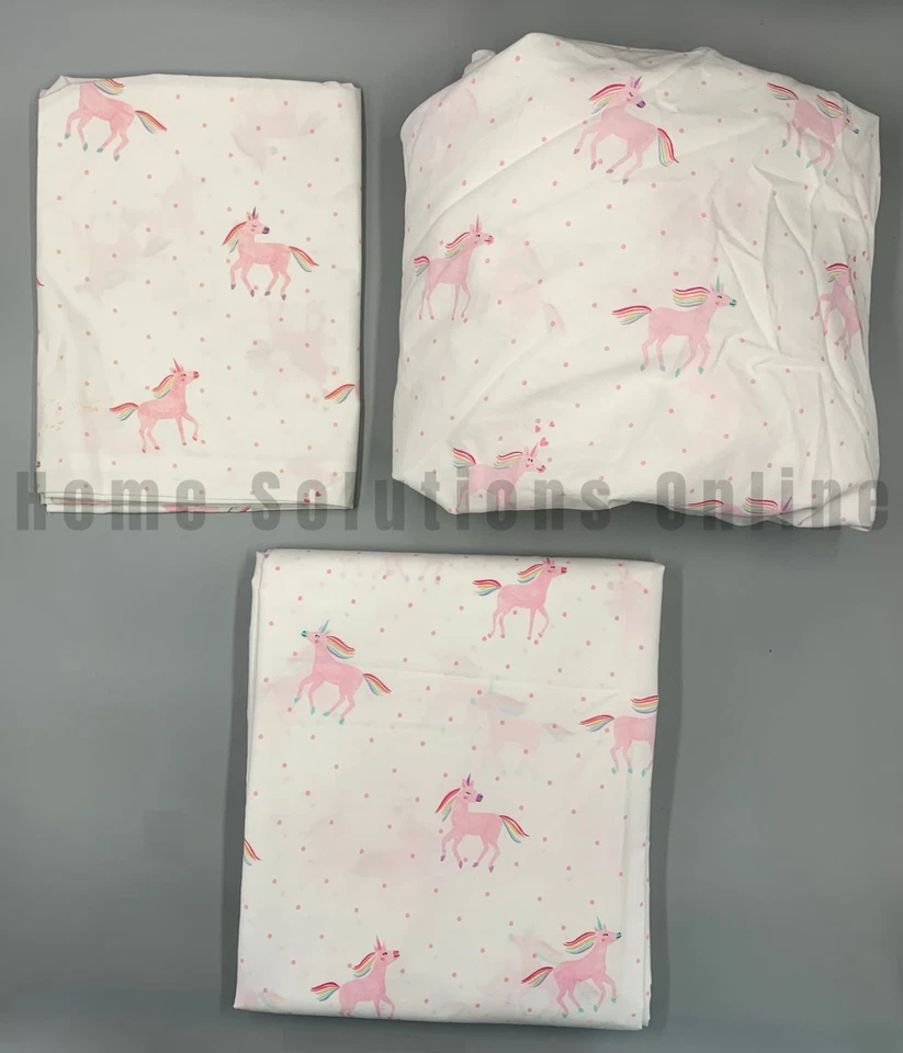 Pottery Barn Kids Organic Unicorn Rainbow Polka Dot Sheet Set Pink Twin J94 READ - Image 2 of 4