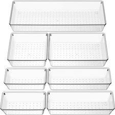 Clear Drawer Organizer 7 PCS - 5 Size Plastic Versatile Kitchen and Bathroom Org