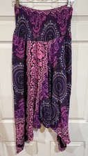 BANGKOK PANTS Harem Smocked Waist Multi Sz Gypsy Hippie Boho Peasant Flowy EUC