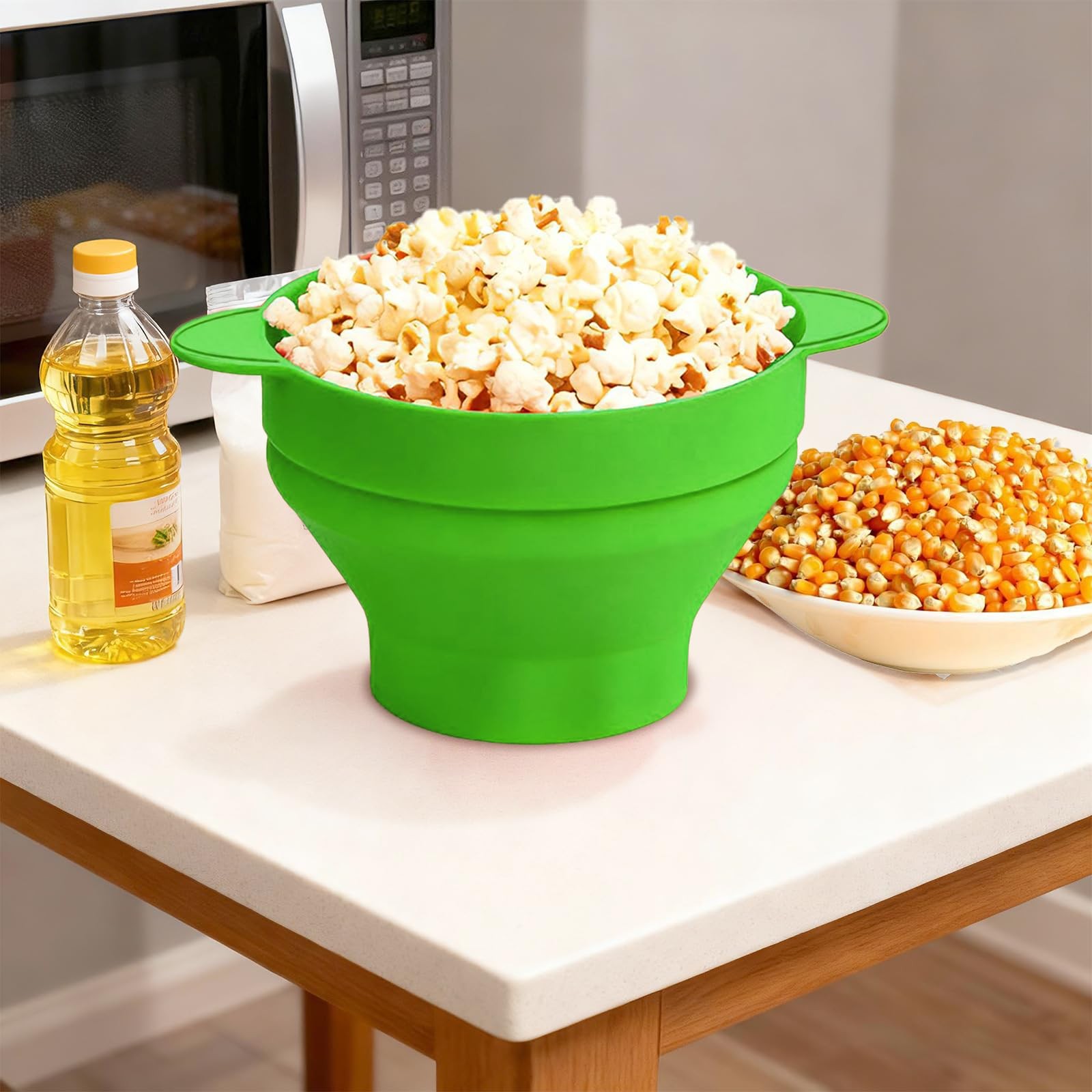 Microwave Silicone Popcorn Popper Bowl - 16-Cup Collapsible Popcorn Maker wit...