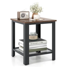 Industrial End Table 2-Tier Side Table W/ Shelf  Rustic Sofa Table Home Black