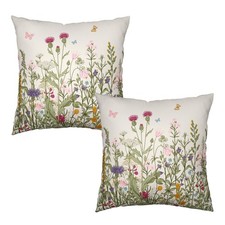 Spring Vintage Floral Pillow Covers 18x18 Set of 2 Sage Green Wildflower Plan...