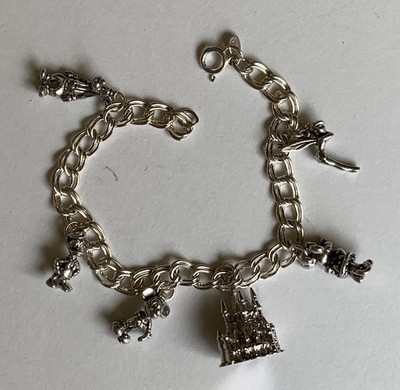 VTG Sterling Disney Bracelet Tinkerbell, Minnie, Castle, Donald