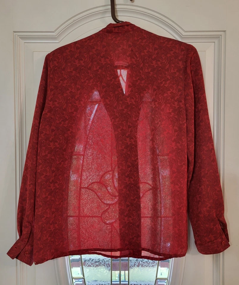 Blusa feminina vintage década de 1980 Lauren Lee com botões vermelha tamanho 8 - Imagem 2 de 4