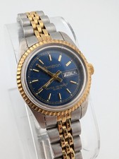 Armitron Watch Women 24mm Case Blue Dial Two Tone 7" Band- New Battery