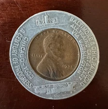 1936 Baltimore & Ohio Encased Lincoln Cent 1933 Century of Progress, Chicago