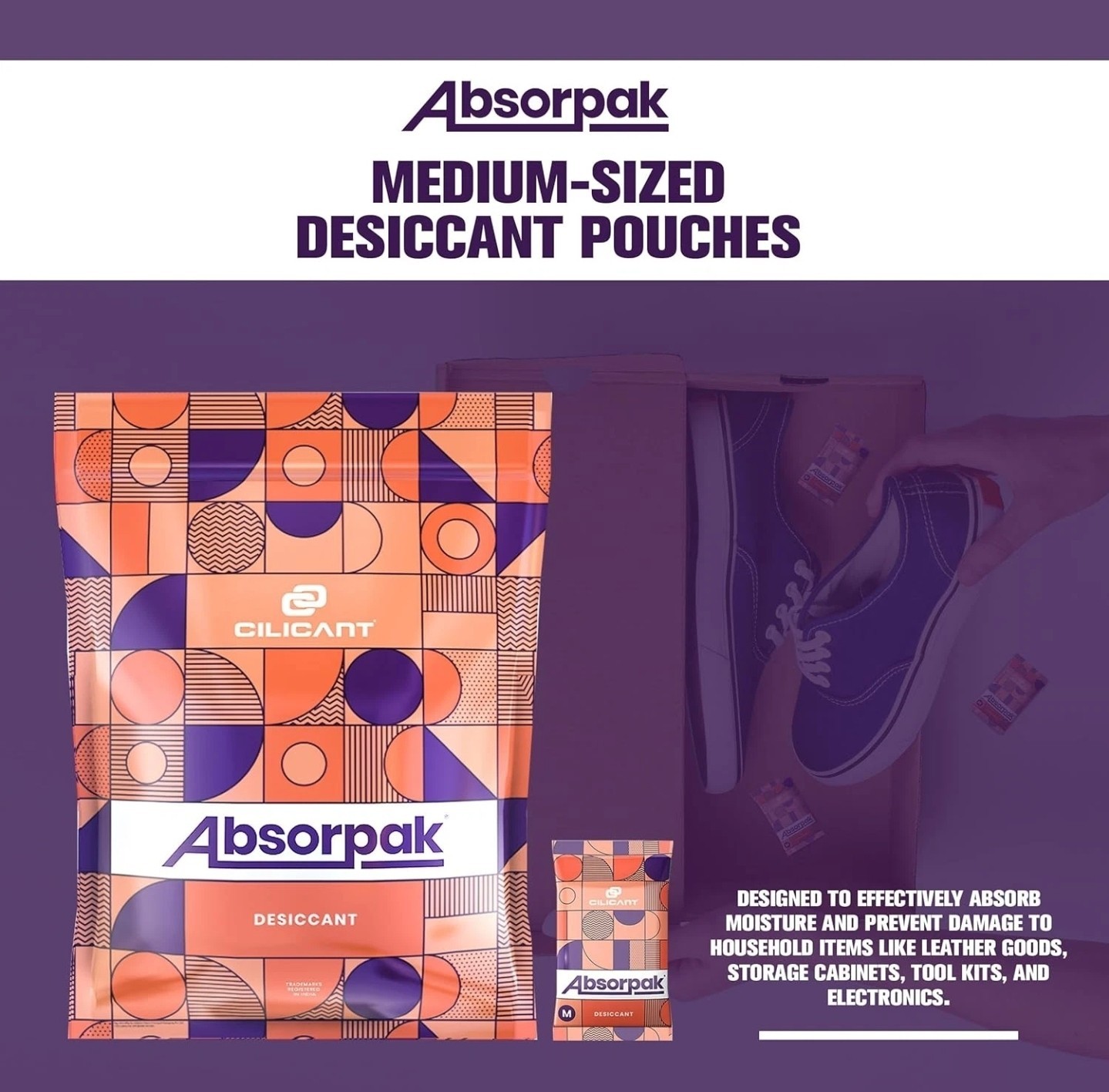 Absorpak Desiccant Packs for Storage - Silica Gel Packets Moisture Control - 200