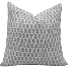 Thick Linen 24x24 Inch Throw Pillow Cover, Outdoor Pillow with Handblock Prin...
