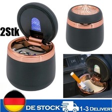 2X Auto Aschenbecher,Mit LED Beleuchtung Deckel Getränkehalter KFZ Aschenbecher！