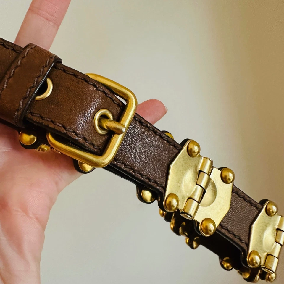 ДОБАВИТЬ СЕРИЙНЫЙ НОМЕР ФОТОГРАФИИ Miu Miu кожаный коричневый ремень золото с заклепками петля уникальный - Изображение 2 из 4