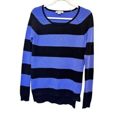 Christopher Fischer Women's 100% Cashmere Pullover Sweater Stripped Blue Size S