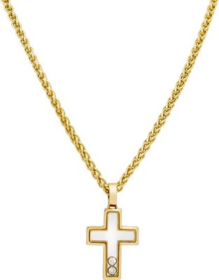 Chopard Happy Diamond Cross in 18k yellow gold with two floating diamonds