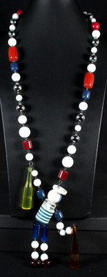 BODE Multicolor Plastic Bead & Gunmetal Chain TRINKET MAN Necklace 40''