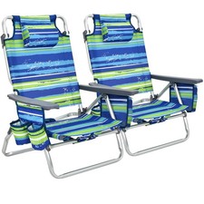 2-Pack Folding Backpack Beach Chair 5-Position Outdoor Reclining Chairs w/Pillow