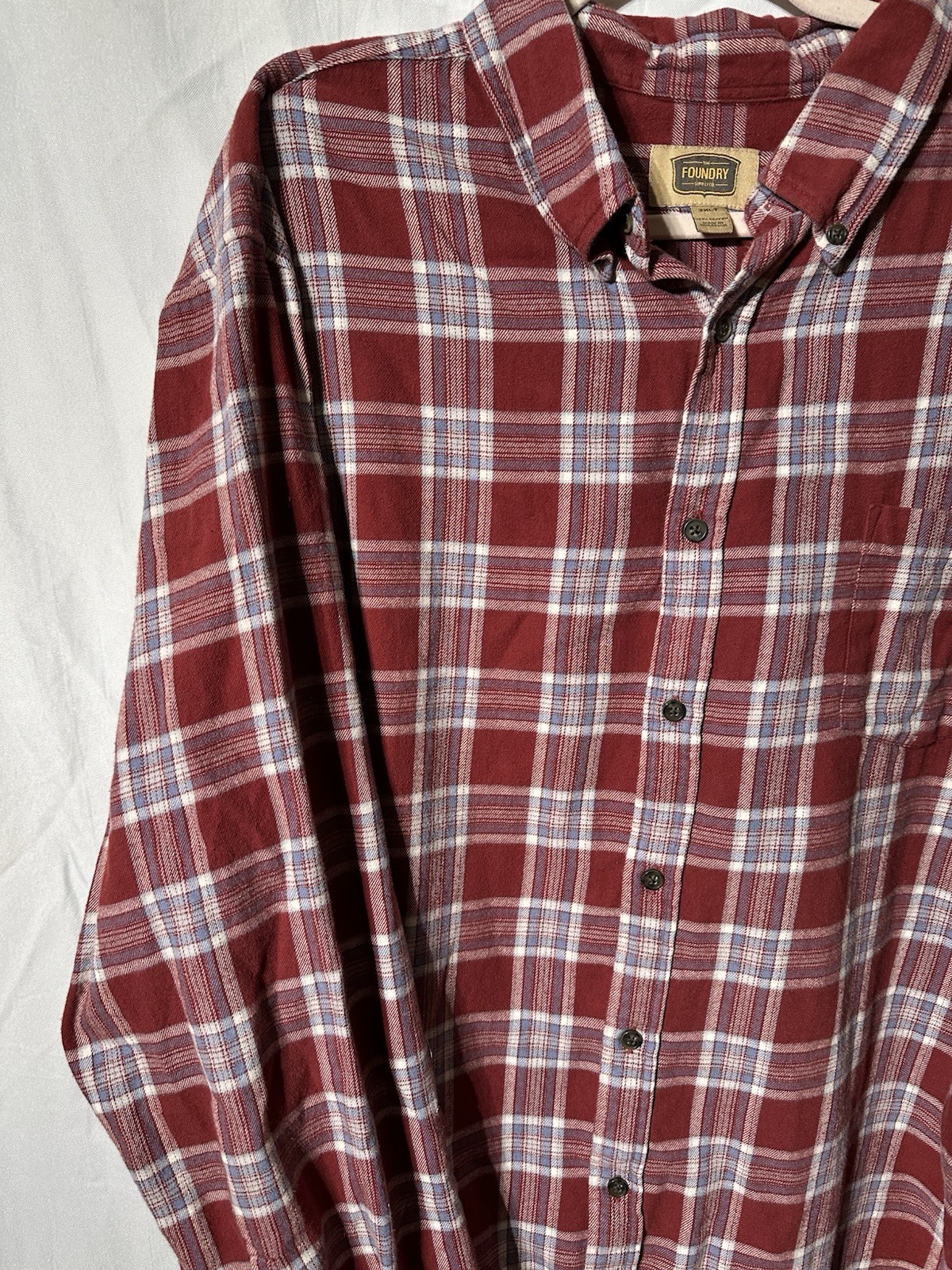 The Foundry Supply Co Shirt Mens 2XLT Tall Red Plaid Long Sleeve Button Down