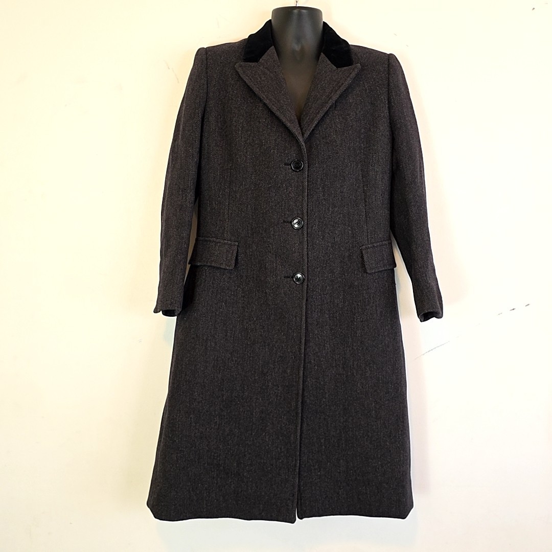 Vintage Brooks Brothers Wool Long Overcoat Herringbone Gray