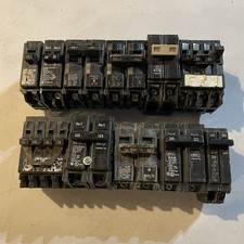 Lot Of 11 Circuit Breakers Various Brands, Amps, Poles And Models 