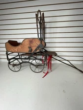 Antique Victorian Era Metal German Rolling Baby Doll Carriage Children’s Toy