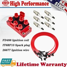 FD488 Ignition coil +IT6RF13 Spark plug+26677 Wireset For 98-00 Ford F-150 4.2L