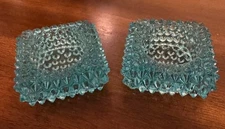 (2) Vintage Fenton Aqua Blue Hobnail SET  Salt Cellars Made in USA