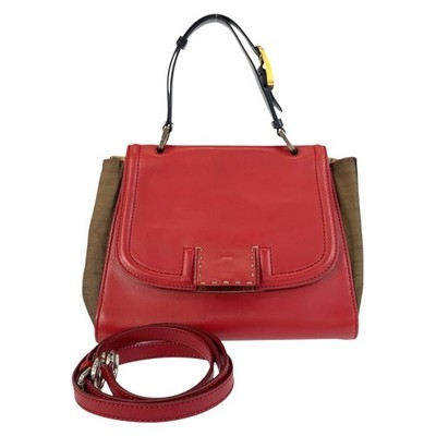 FENDI Pecan Silvana Handbag Shoulder Bag 2way Red brown leather/canvas