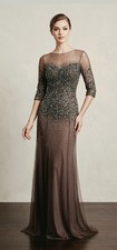 NEW Adrianna Papell Embellished Sequin Mother Of The Mesh Gown Dress, Lead Sz 4